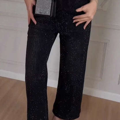 Damen Weite Jeans Glitzernd Elegantes Design