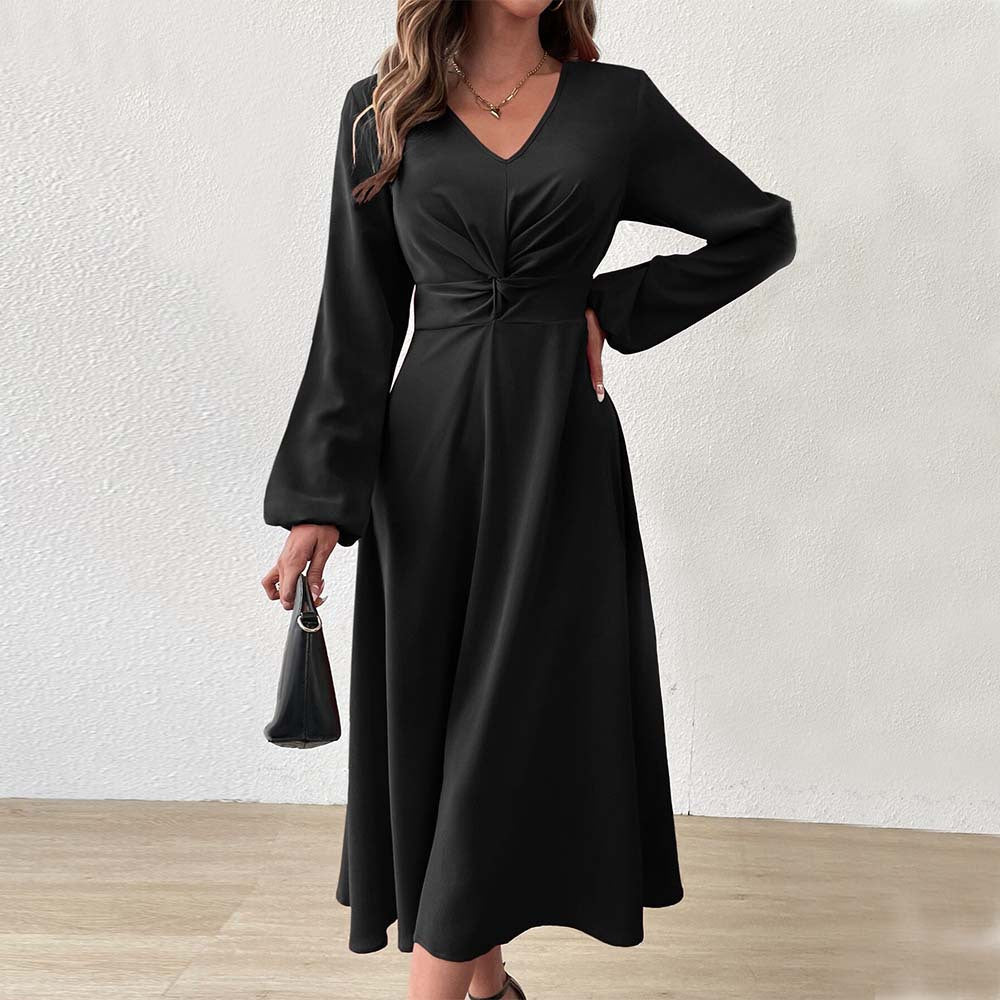 Damen Midikleid Figurformend Drapierung V-Ausschnitt Norvielle