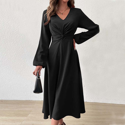 Damen Midikleid Figurformend Drapierung V-Ausschnitt Norvielle