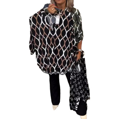 Damen Bluse Graphisches Muster Seitentaschen Norvielle