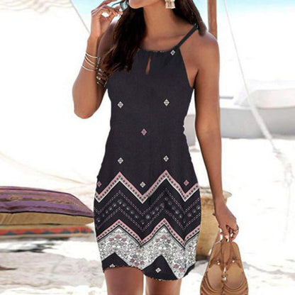 Damen Minikleid Tribal-Print Verstellbare Träger Sommer Norvielle