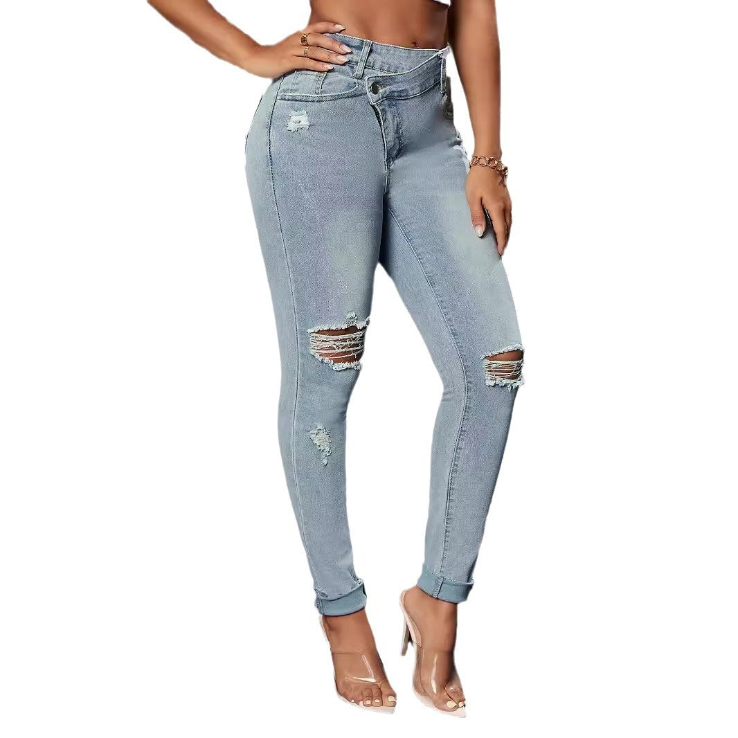 Damen Hochjeans Distressed Look Figurbetont