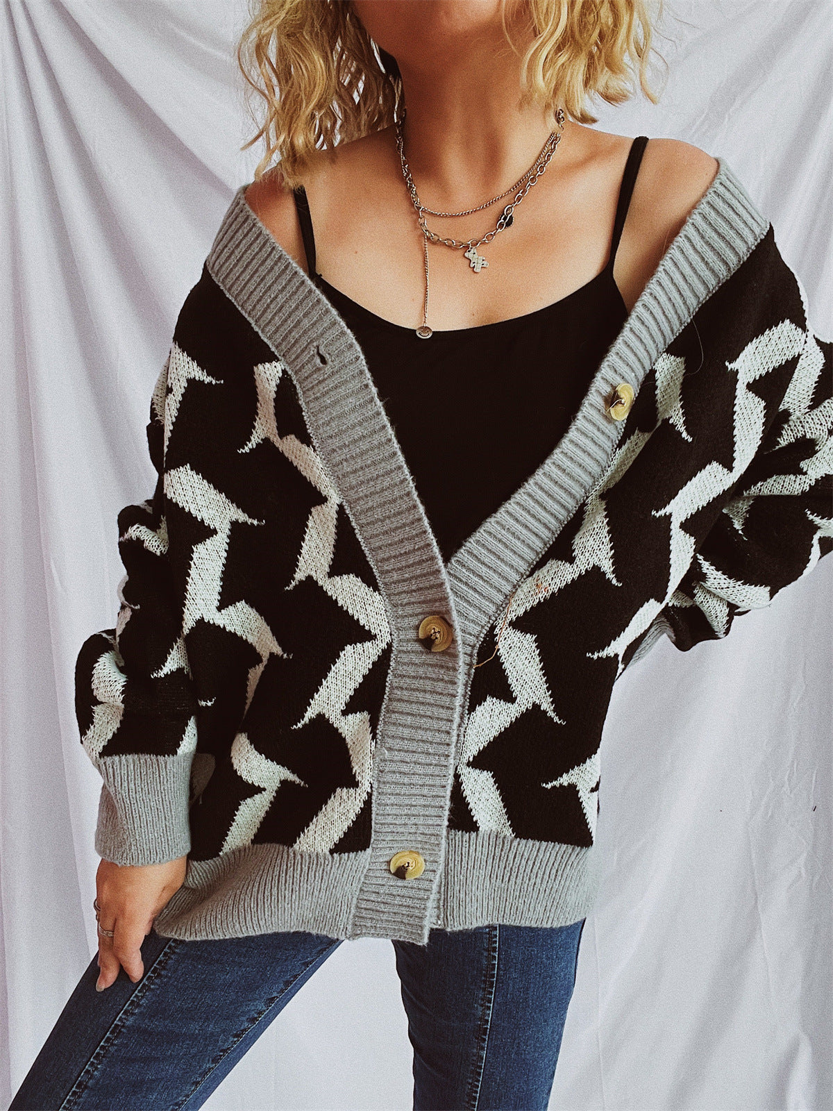 Damen Strickjacke Geometrisches Muster Norvielle