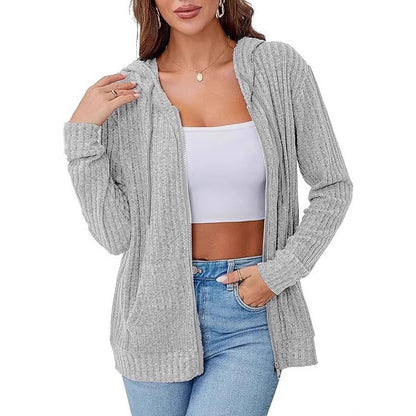Damen Strickhoodie Reißverschluss Norvielle - Norvielle