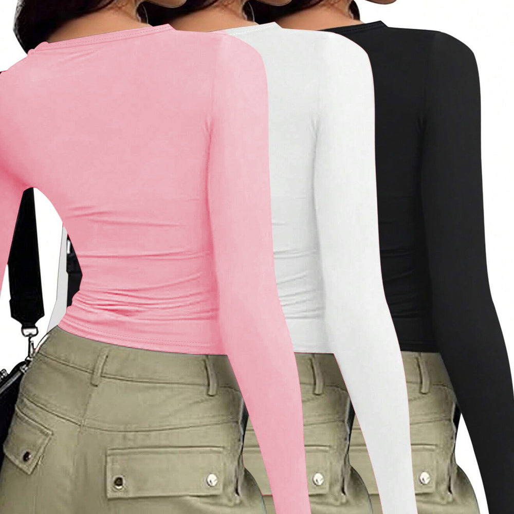 Damen Langärmliges Basic-Shirt Rundhalsausschnitt Norvielle
