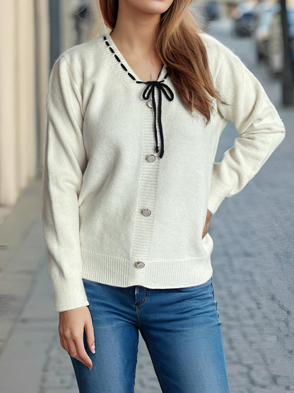 Damen Strickjacke Dekorative Knöpfe Kordelzug Norvielle