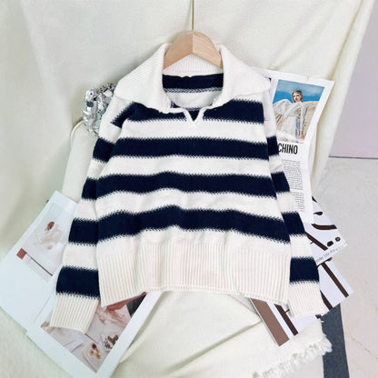 Damen Pullover Gestreift Elastischer Bund Beige