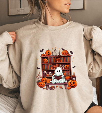 Damen Sweatshirt Herbst Grusel Motiv Puffärmel