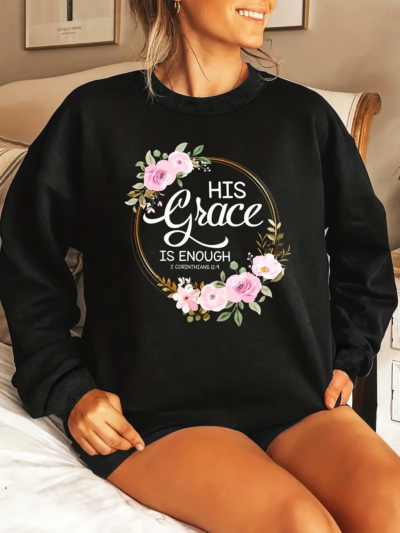 Damen Sweatshirt Florales Design Motivierender Schriftzug