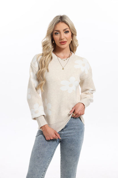 Damen Pullover Florales Design Lässiger Schnitt