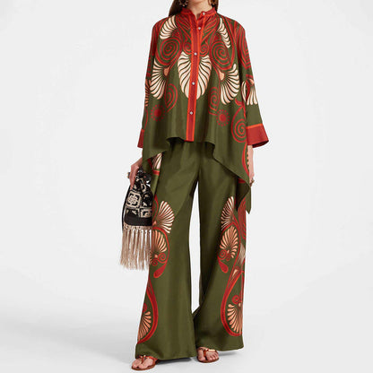 Damen Kaftan-Oberteil Florales Muster Knopf Norvielle