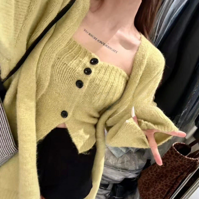 Damen Strickjacke Weit Knöpfe Beige