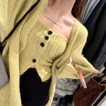 Damen Strickjacke Weit Knöpfe Beige
