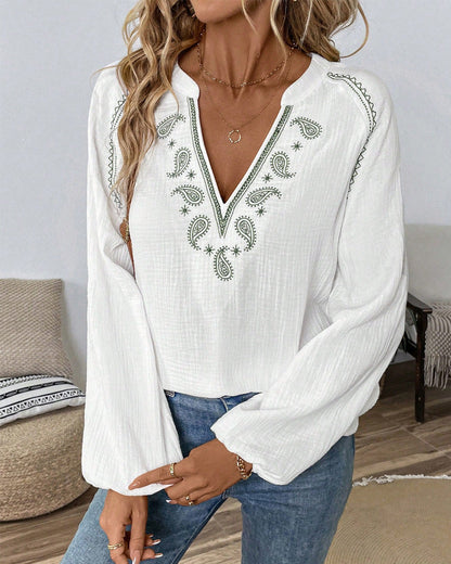 Damen Bluse Paisley Motiv Elegant Ärmel Norvielle