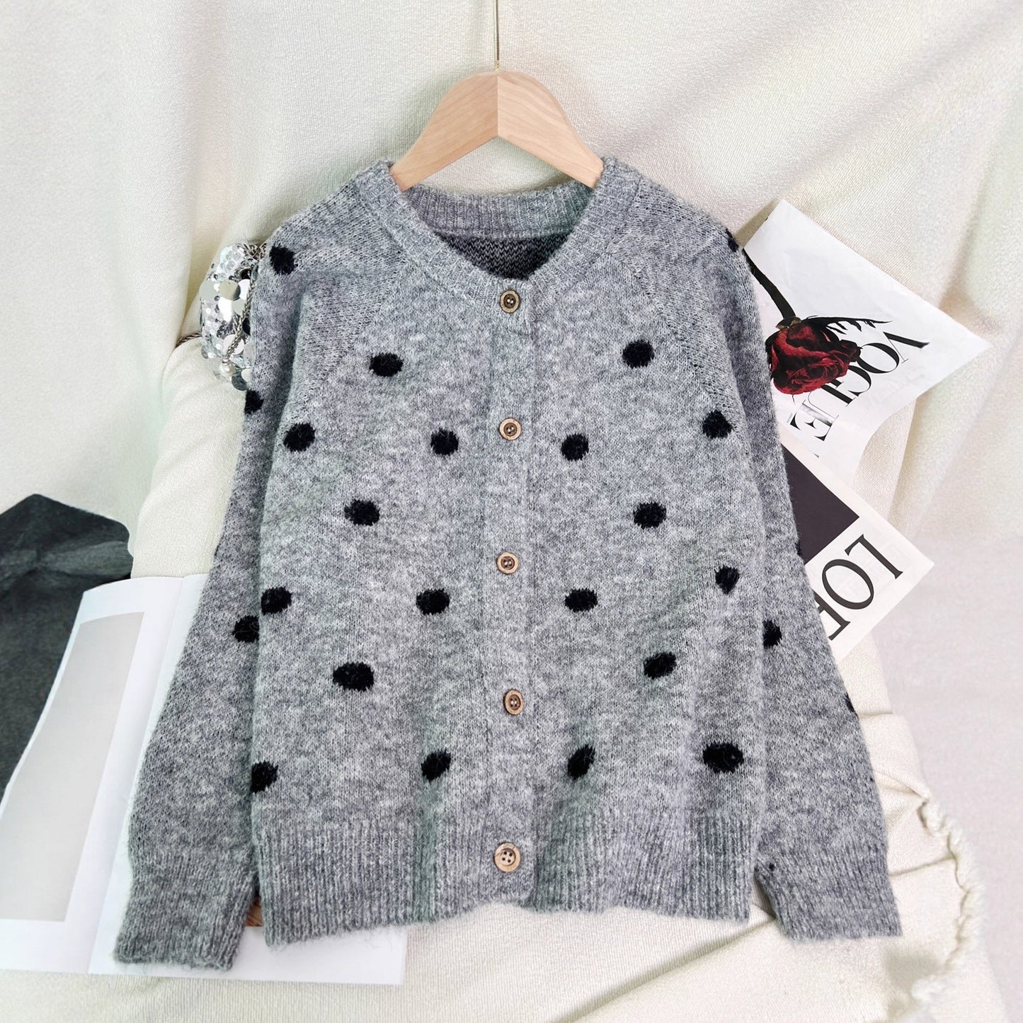 Damen Strickjacke Kuschelig Punkte Norvielle