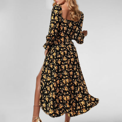 Damen Midi-Kleid Blumendesign Hochschlitz