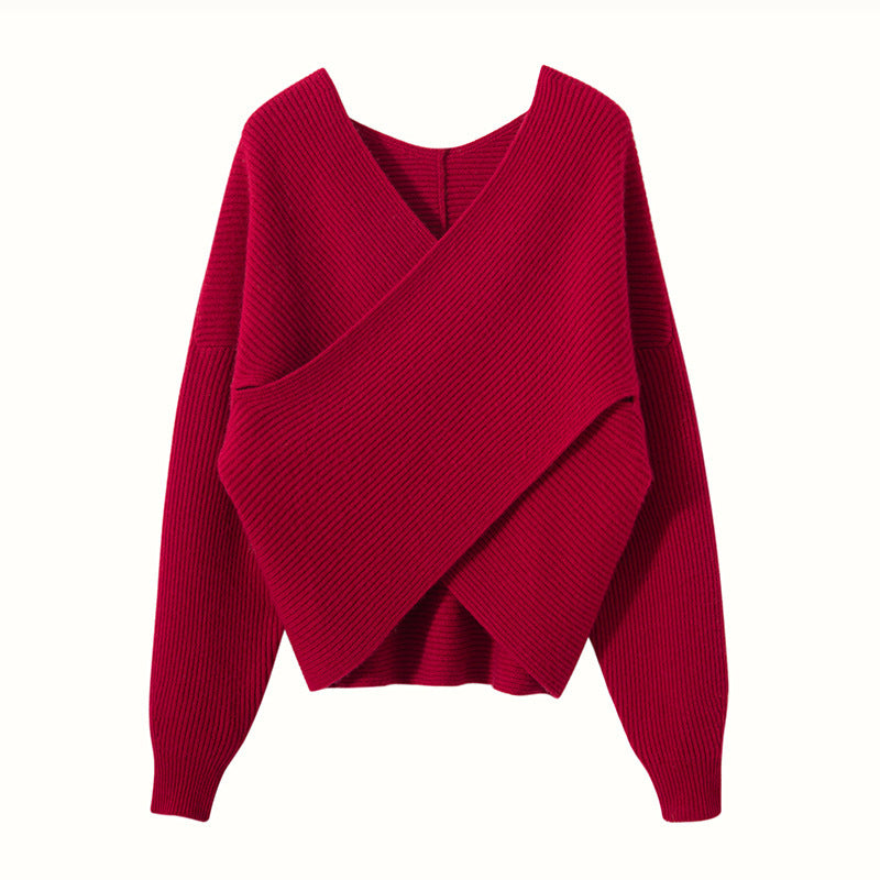 Damen Wickelpullover Modernes Strukturdesign Norvielle