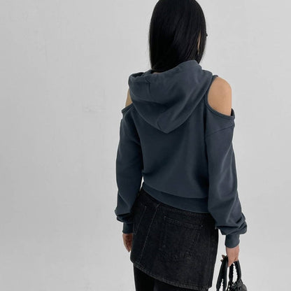 Damen Cropped Kapuzenpullover Cut-Out-Ärmel Norvielle