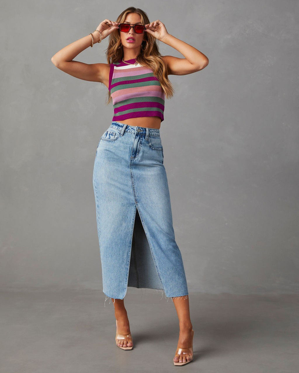 Damen Bleistiftkleid aus Jeans Mit Seitlichem Schlitz