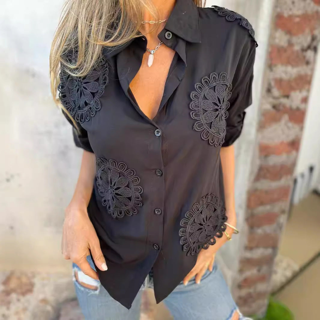 Damen Bluse Spitzenapplikation Elegante Norvielle - Norvielle