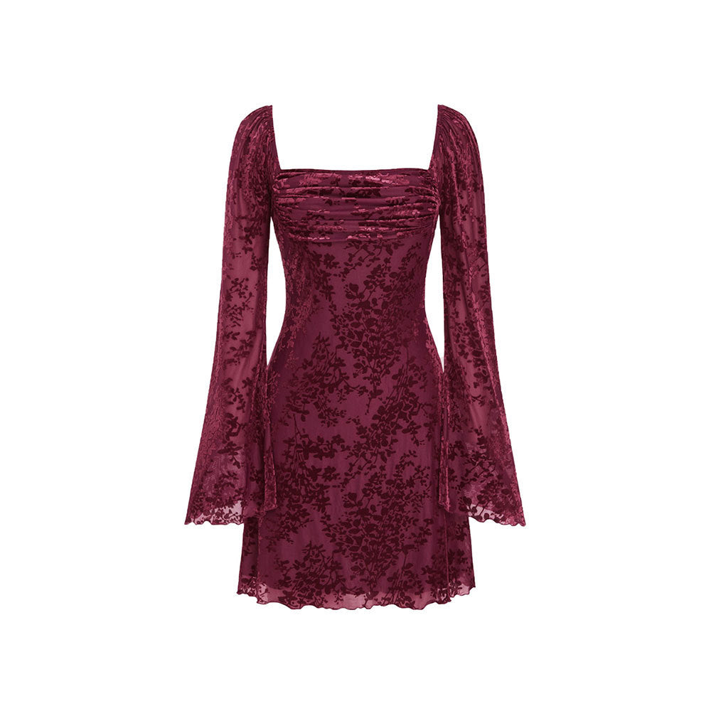 Damen Samtkleid V-Ausschnitt Puffärmel Norvielle