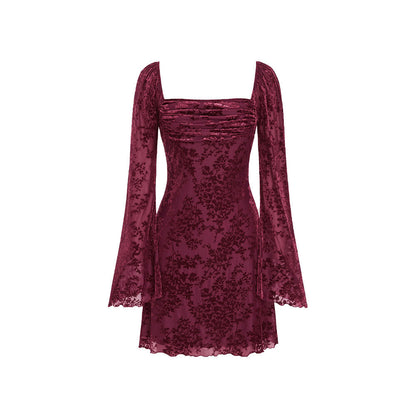 Damen Samtkleid V-Ausschnitt Puffärmel Norvielle