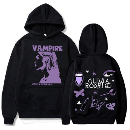 Damen Oversized Kapuzenpullover Vampir-Print Schwarz - Norvielle