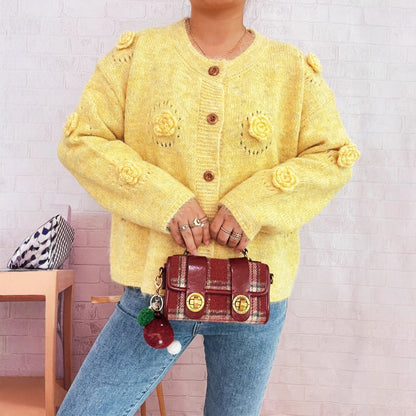 Damen Strickjacke mit Floralmuster und Knöpfen Norvielle