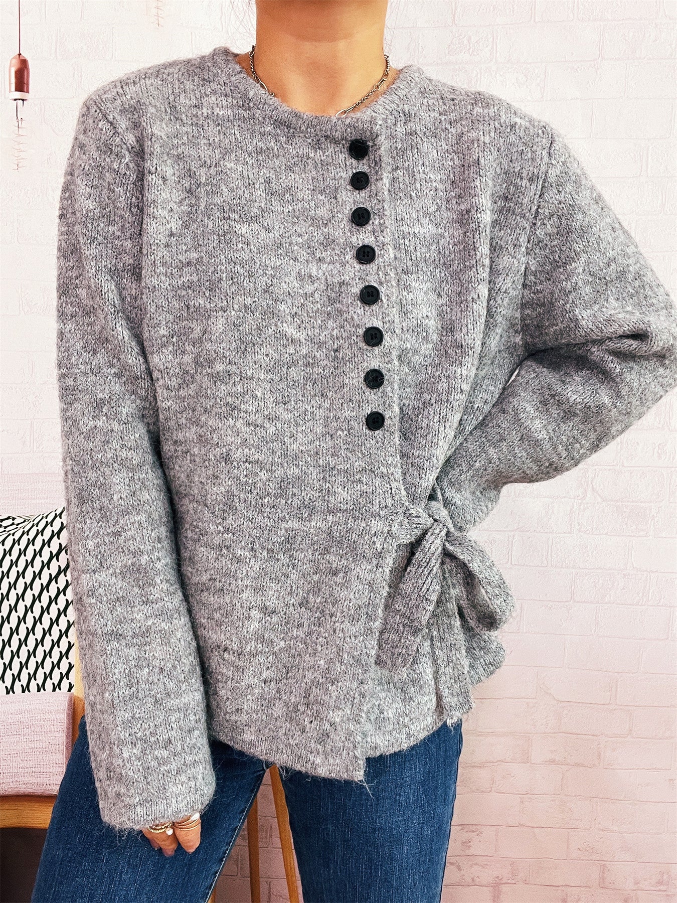 Damen Strickpullover mit Knoten Detail Norvielle