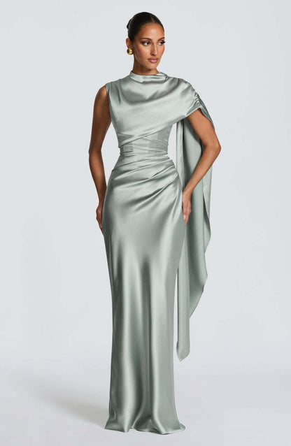 Damen Maxikleid Asymmetrisch Satin