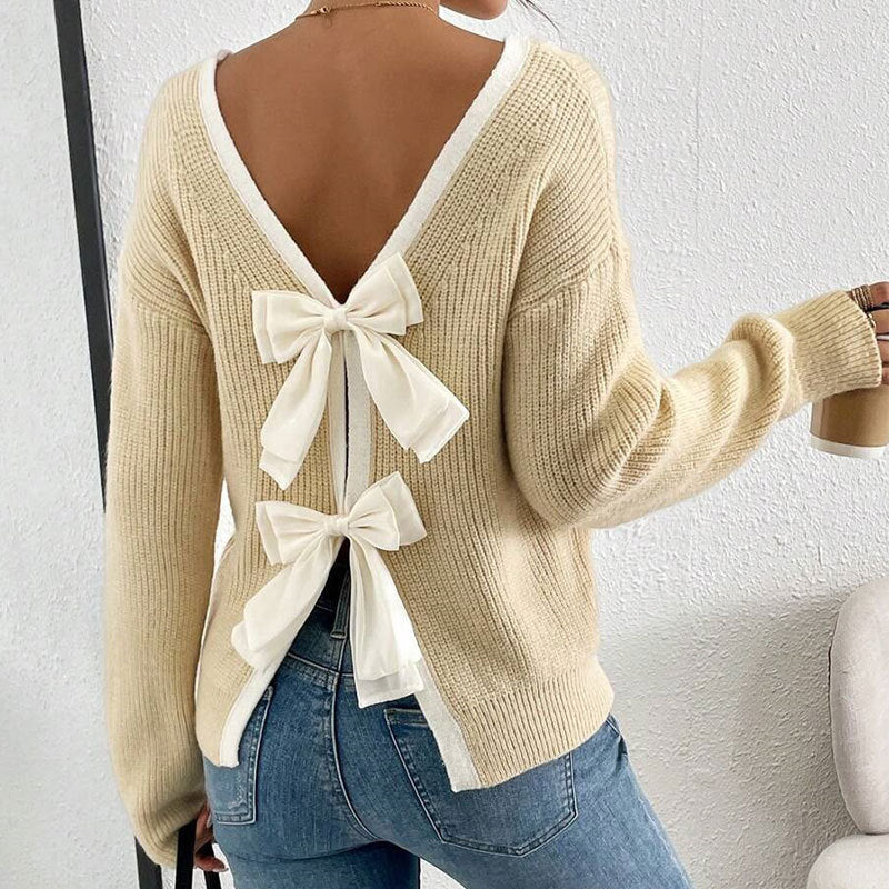Damen Strickpullover V-Ausschnitt Dekorativ Norvielle - Norvielle