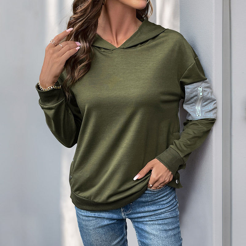 Damen Kapuzenpullover Lässig Reißverschluss Schwarz - Norvielle