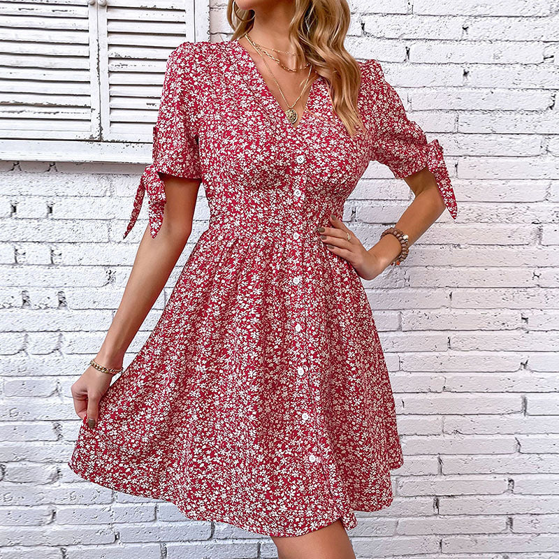 Damen Sommerkleid Blumenmuster Rüschen Details - Norvielle