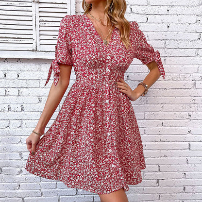 Damen Sommerkleid Blumenmuster Rüschen Details - Norvielle