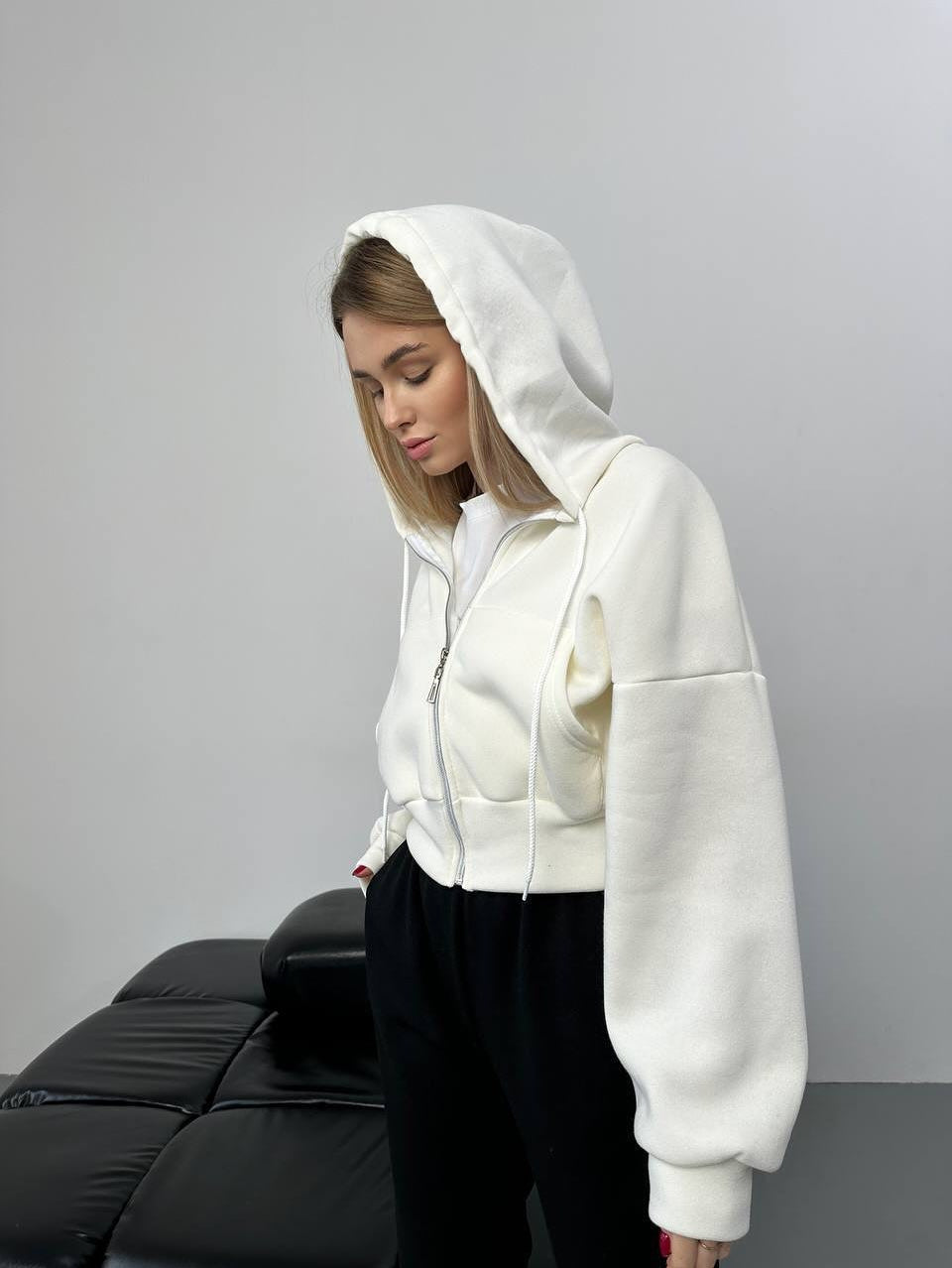 Damen Hoodie Oversized Cropped Mit Reißverschluss Norvielle