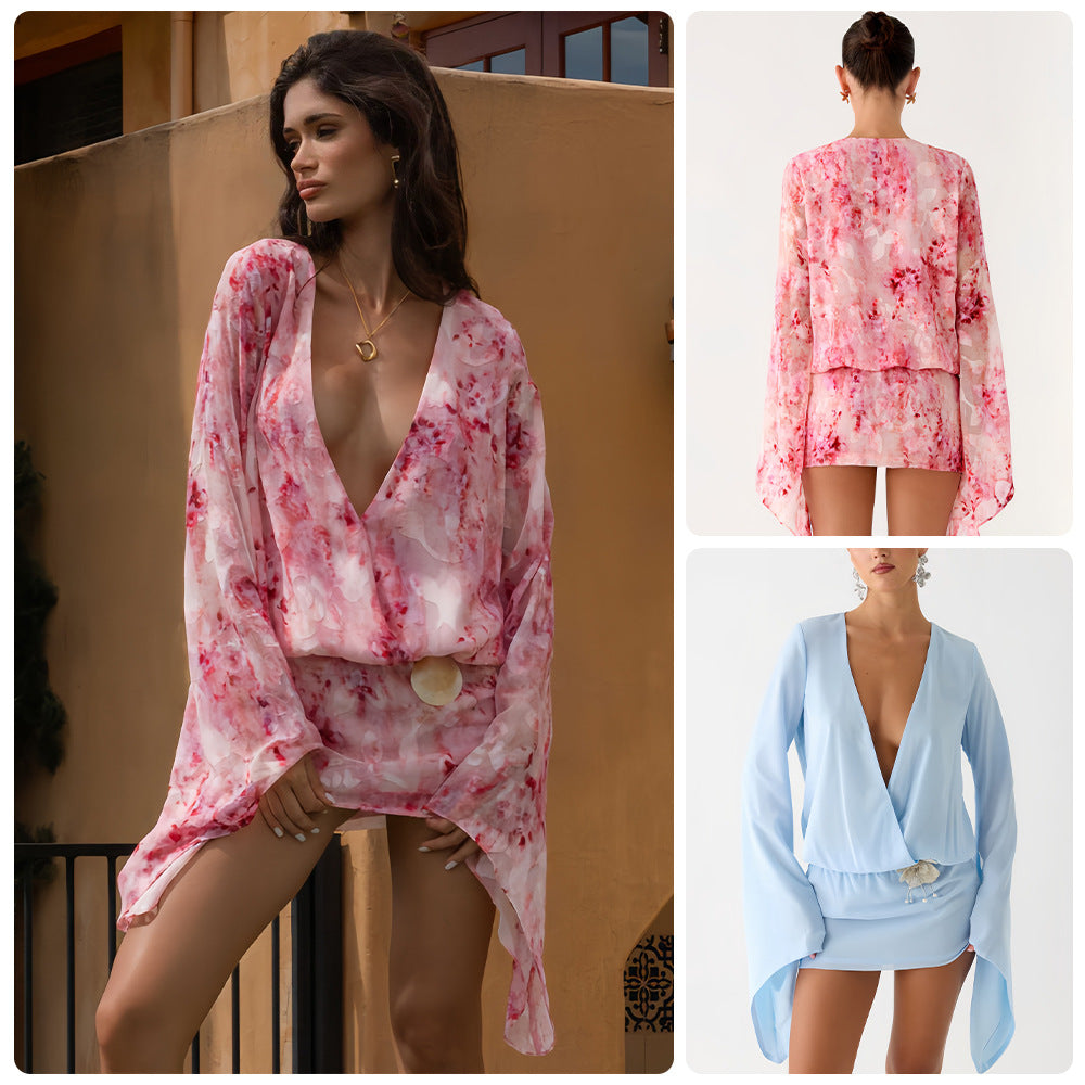 Damen Kimono-Kleid Fließender Schnitt V-Ausschnitt Norvielle - Norvielle