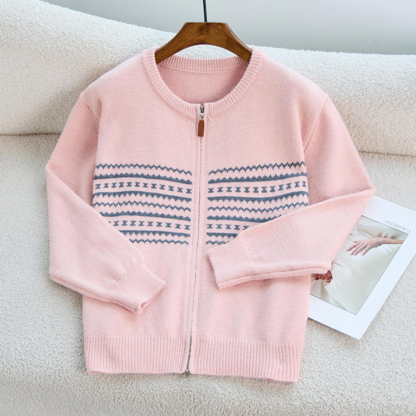 Damen Strickjacke Nordic-Muster Reißverschluss Norvielle