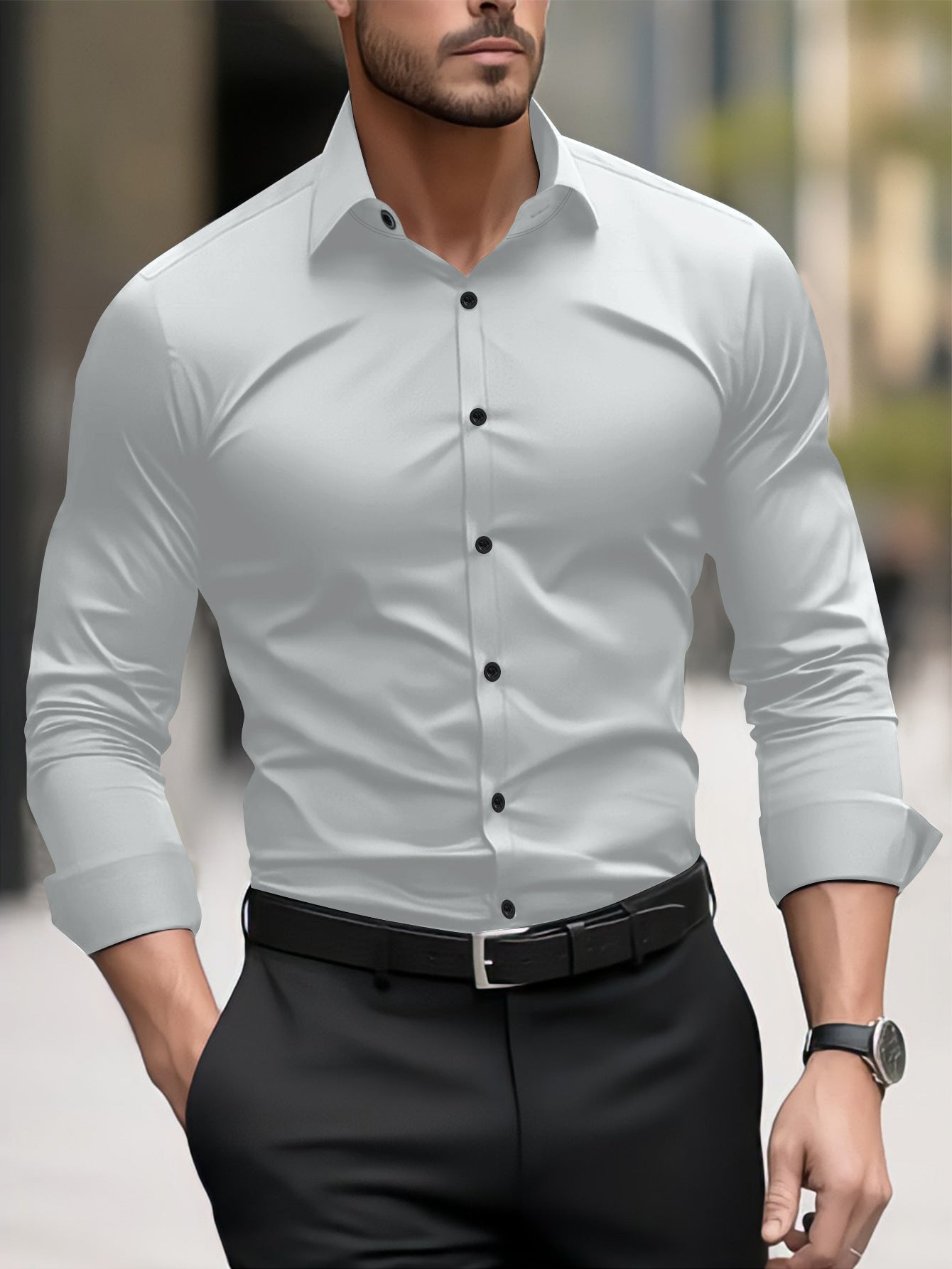 Herren Slim-Fit Langarmhemd Moderner Schnitt Elegantes Design