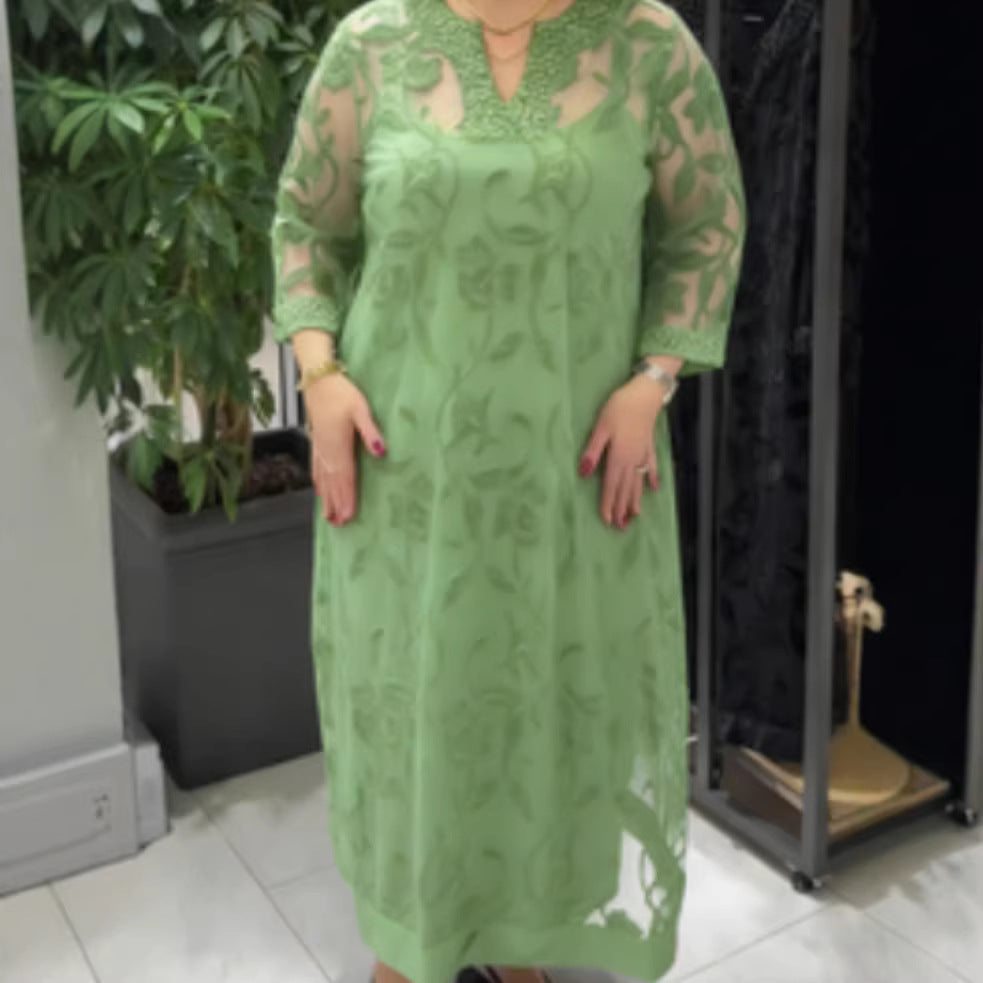 Damen Maxikleid Spitzenverzierungen Transparent Schwarz - Norvielle