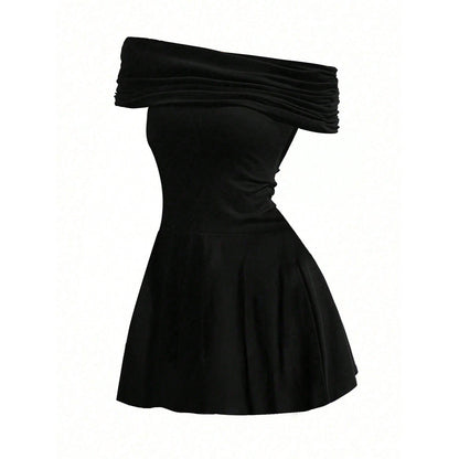 Damen Minikleid Off-Shoulder Wickeldetail Elegantes Kleid