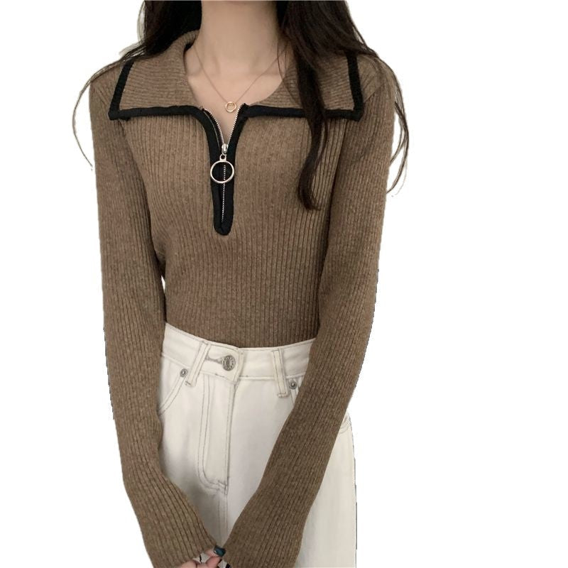 Damen Zip-Pullover Rippstruktur Norvielle