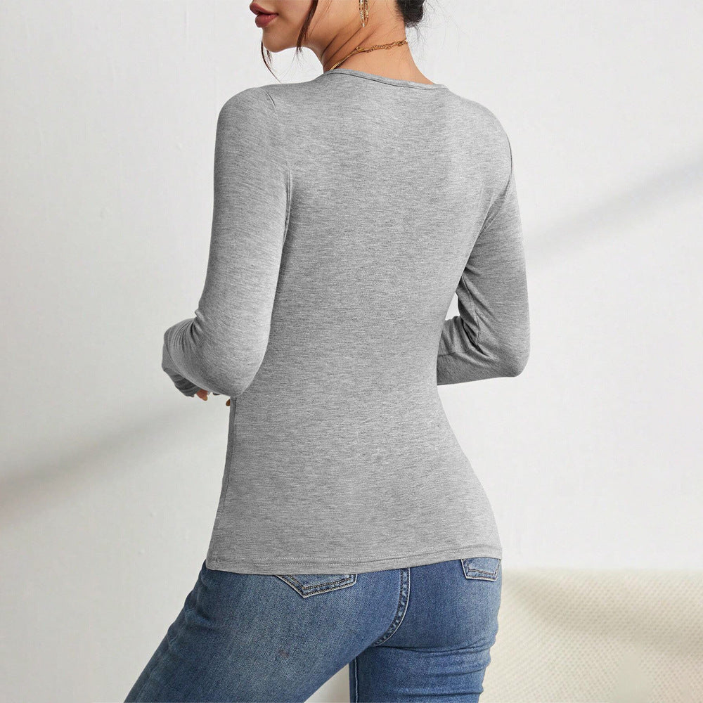 Damen Langarm-Bodysuit V-Ausschnitt Schulterdetails Norvielle