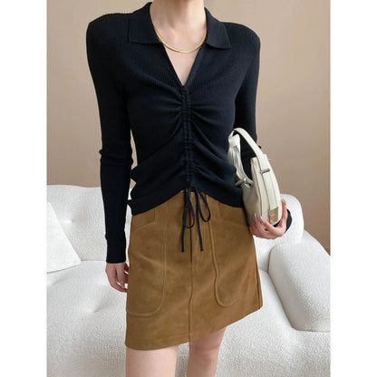 Damen Rippenshirt Figurbetont Schnürdetails Norvielle - Norvielle