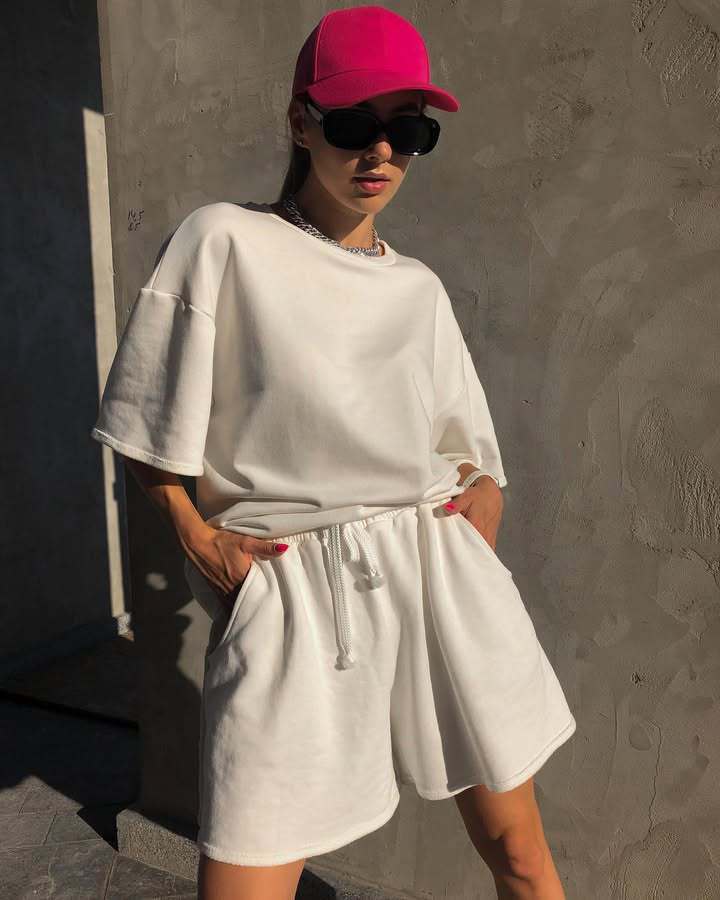 Damen Sommer-Set aus Oberteil und Shorts mit Taschen Moderner Schnitt
