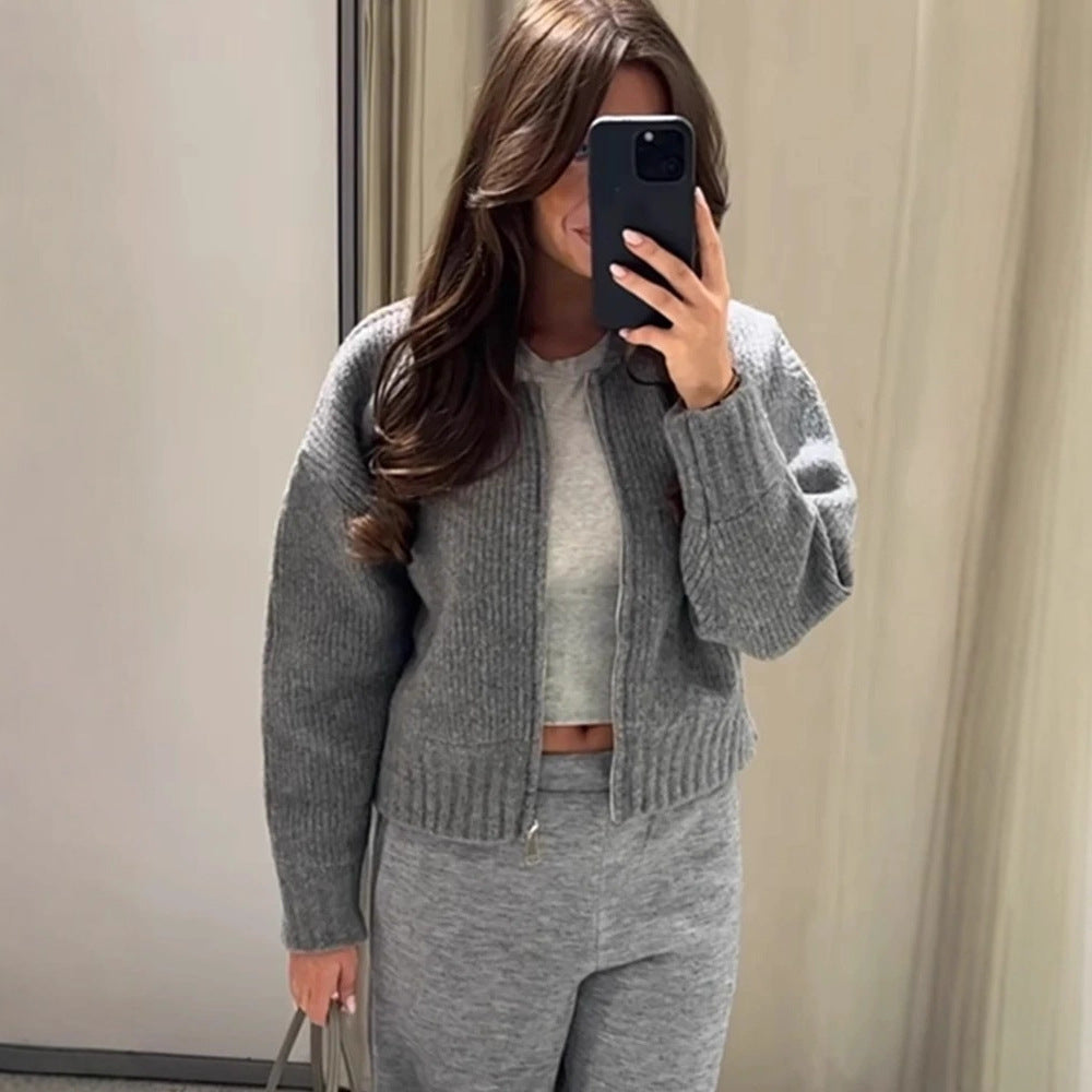 Damen Strickjacke Voluminöse Ärmel Reißverschluss Norvielle