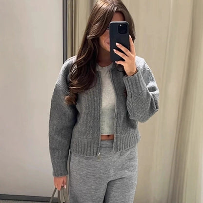 Damen Strickjacke Voluminöse Ärmel Reißverschluss Norvielle