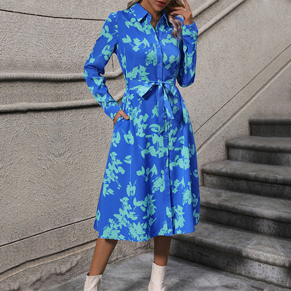 Damen Hemdblusenkleid mit Blumenmuster und bindbarem Gürtel Norvielle - Norvielle