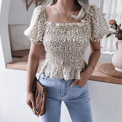 Damen Bluse Elastisch Puffärmel Norvielle