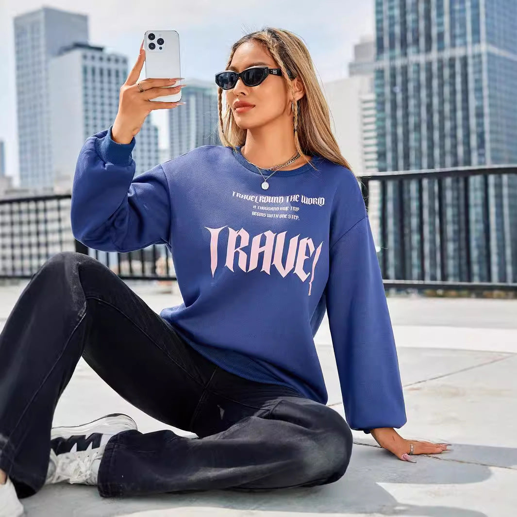 Damen Sweatshirt Lässiger Schnitt Mit Künstlerischem Schriftzug - Norvielle