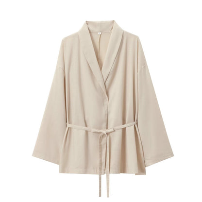 Damen Zweiteiler Set mit Bindegürtel und weite Hose Modern